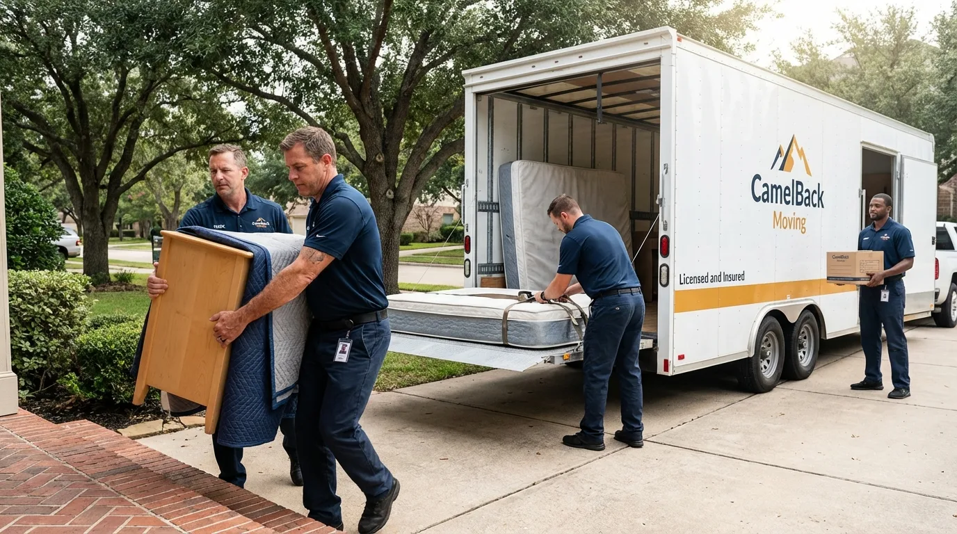 Crew loading residential truck for cross-state move from Knoxville, IL