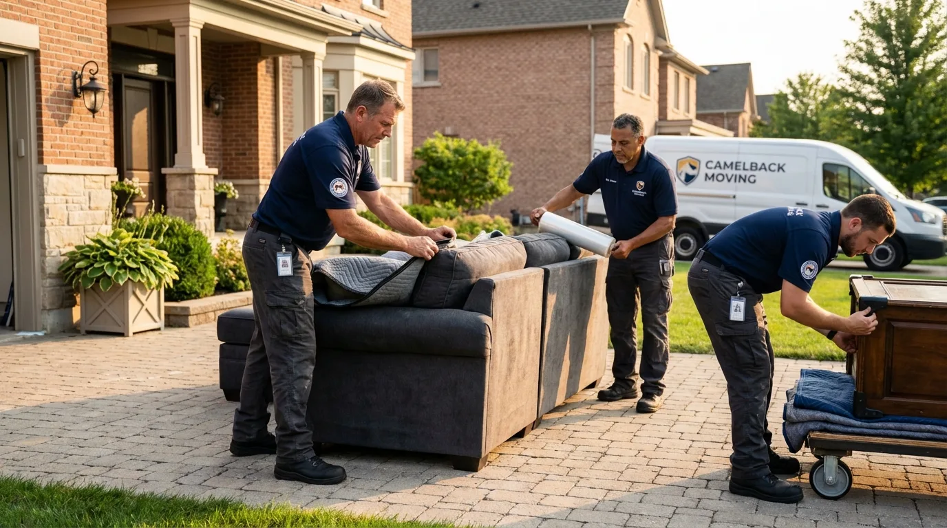 Large estate moving crew wrapping furniture in Knoxville, IL