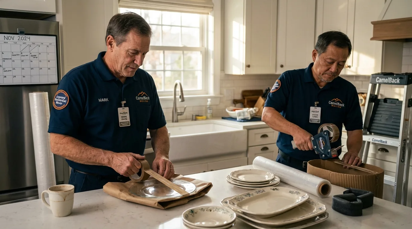 Professional crew packing kitchen dishware in Knoxville, IL